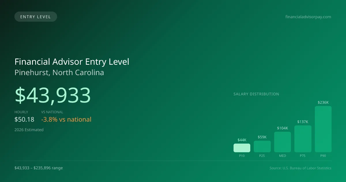 Financial Advisor Entry Level Salary in Pinehurst, NC — 2026 est., based on 2025 BLS